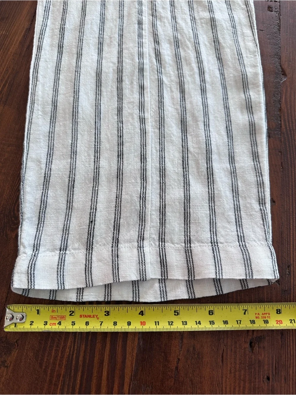 Quince 100% European Linen Tapered Ankle Pant Oatmeal Black Stripe Size L